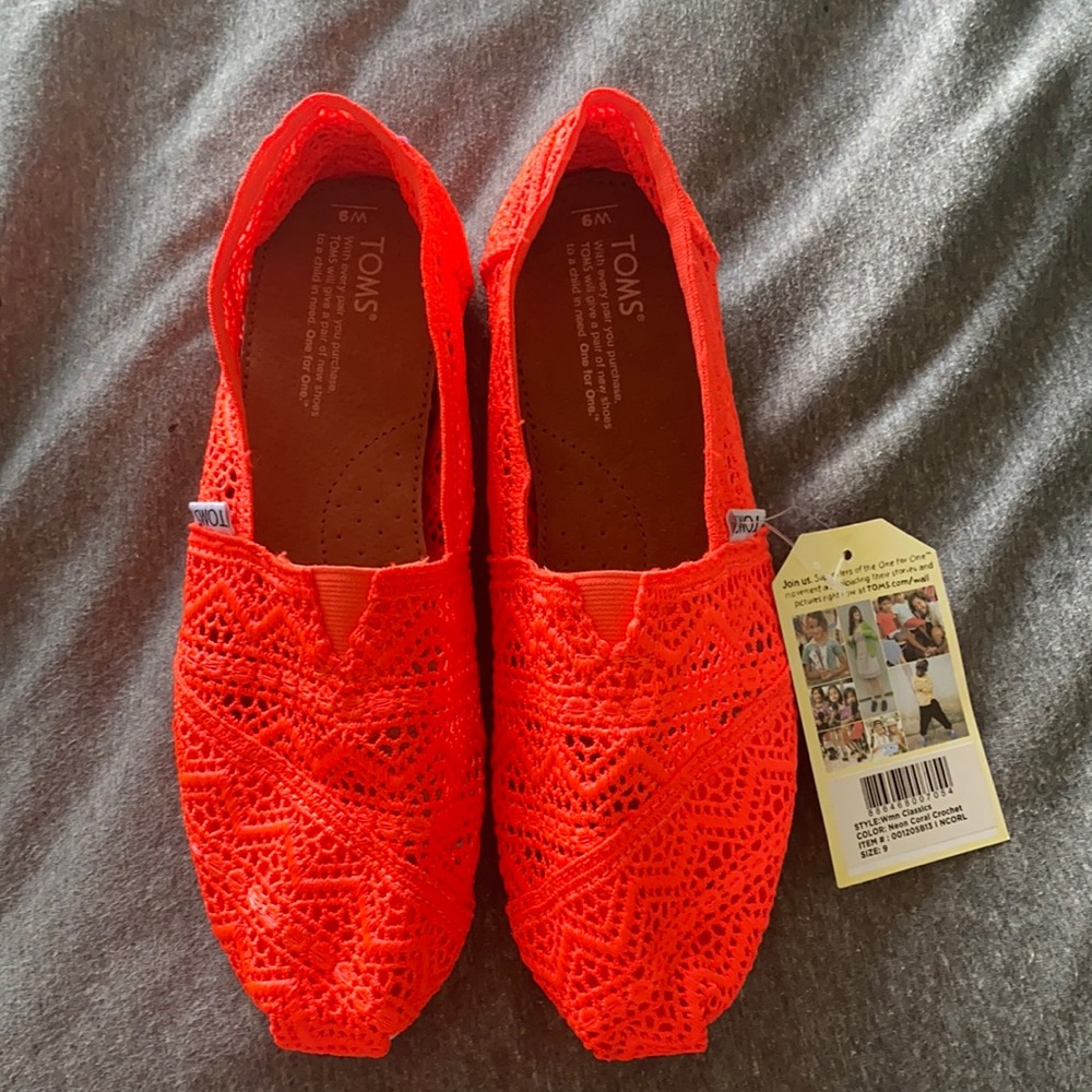 Neon Coral Crochet Toms - New